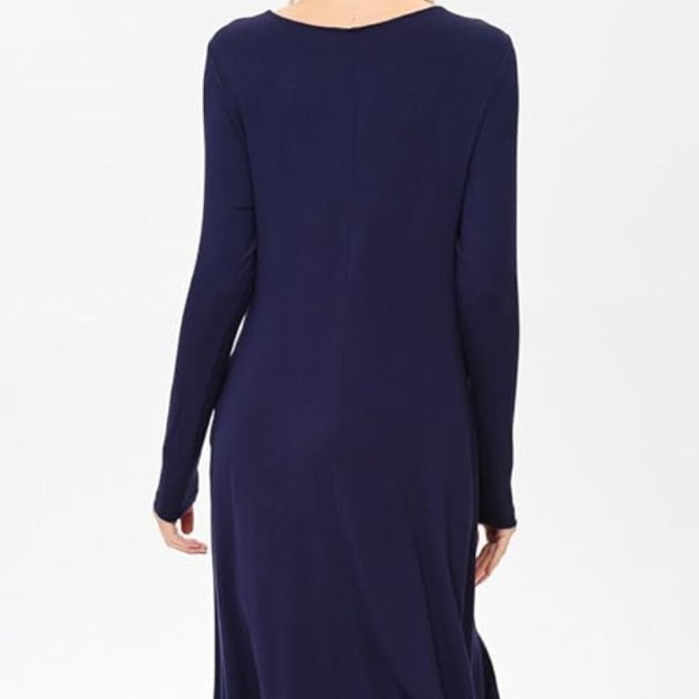 Annabelle Women's 2X Long Sleeve A-line Midi Swing Flowy Dresses Pockets Blue - Picture 4 of 6